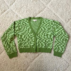 Cropped checkered cardigan